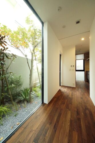 開放感のある植栽が揺れる坪庭