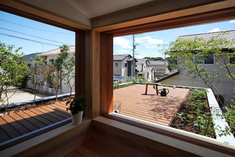 寝室から眺める屋上庭園