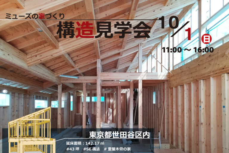 ミューズの家づくり　構造見学会　ビルトインガレージ付き2階建て