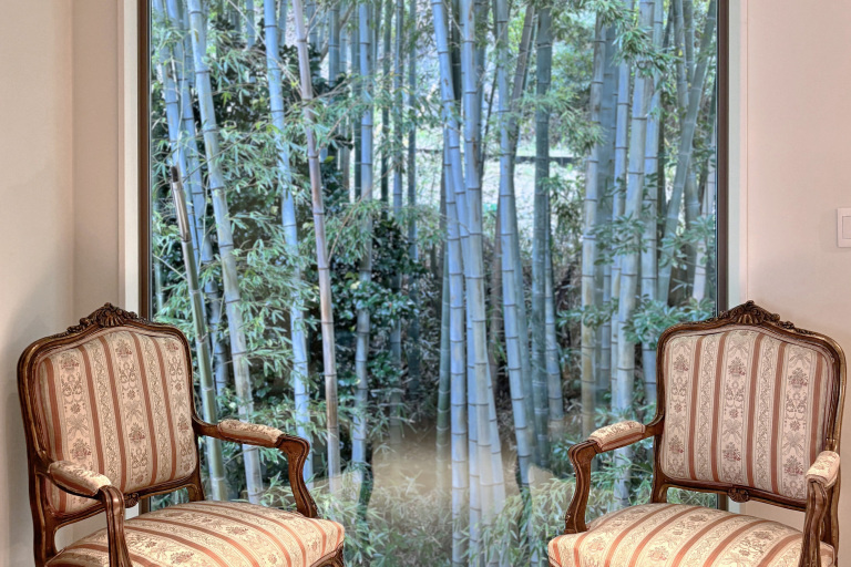 竹林を眺める、階段途中の特等席