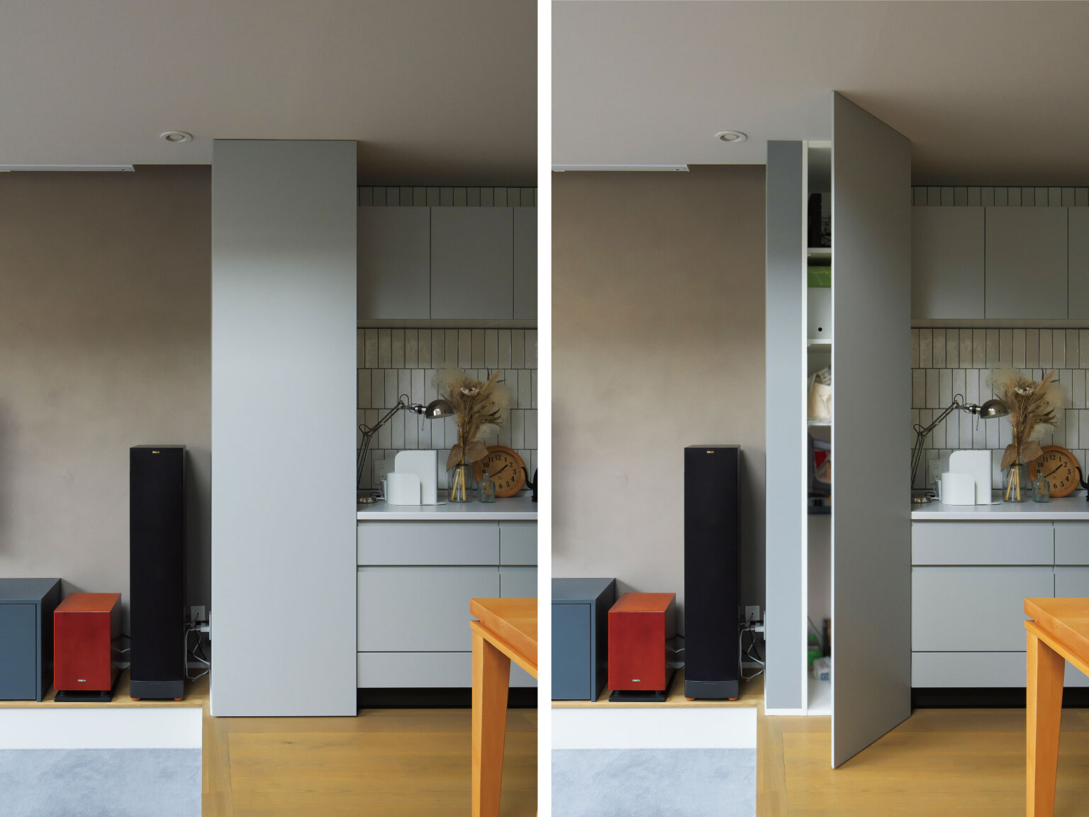 収納部には建具に見せない工夫を。