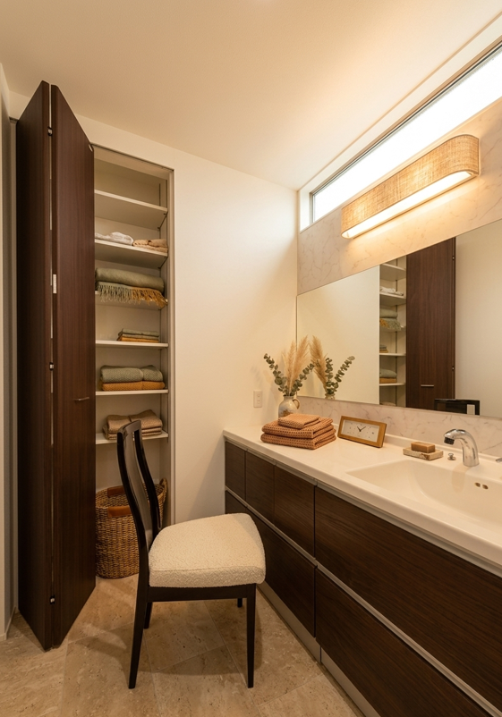 ゆとりのあるパウダールーム